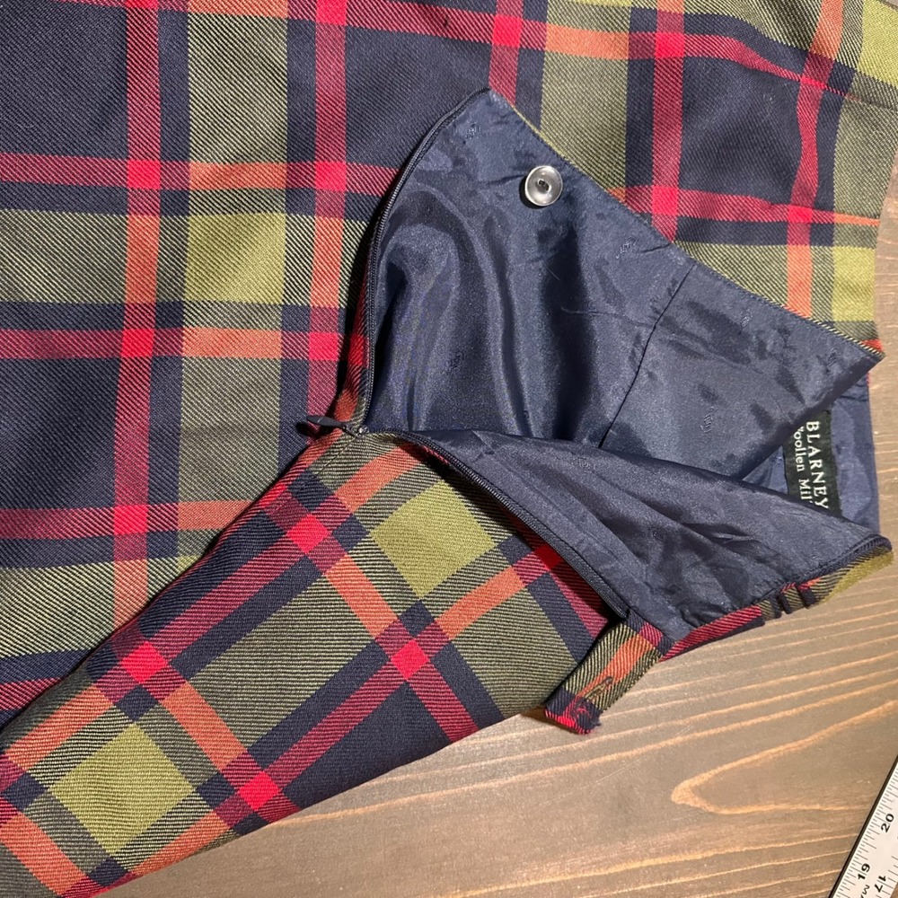 Blarney Woollen Mills Plaid Wool‎ Pencil Skirt Green Navy Red Made in Ireland - Picture 6 of 7